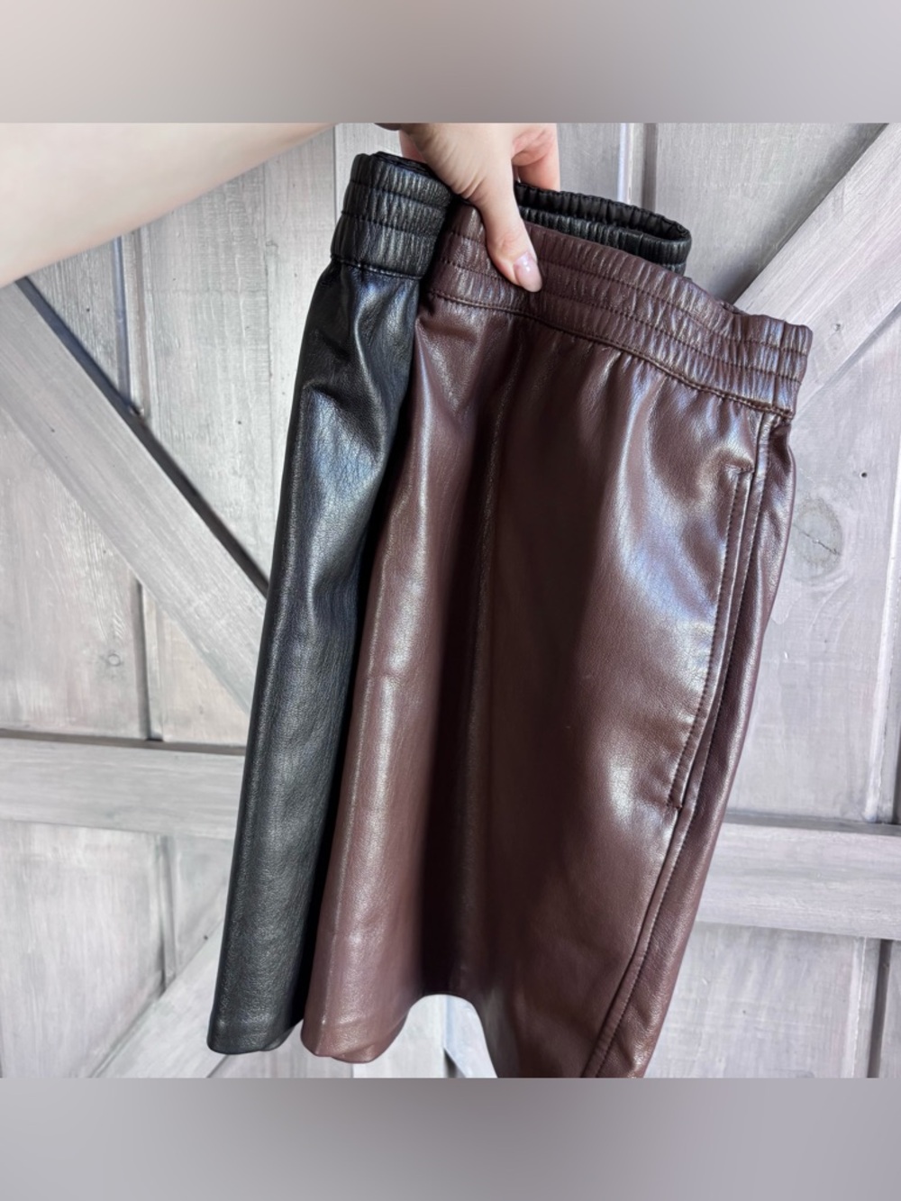 Aritzia Babaton Vegan Leather Mini Skirt BUNDLE Black AND Brown pockets boho - Picture 3 of 13